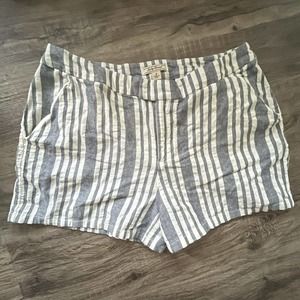 Lucky Brand Women's Casual Shorts Size 8 Blue White Striped Linen Blend